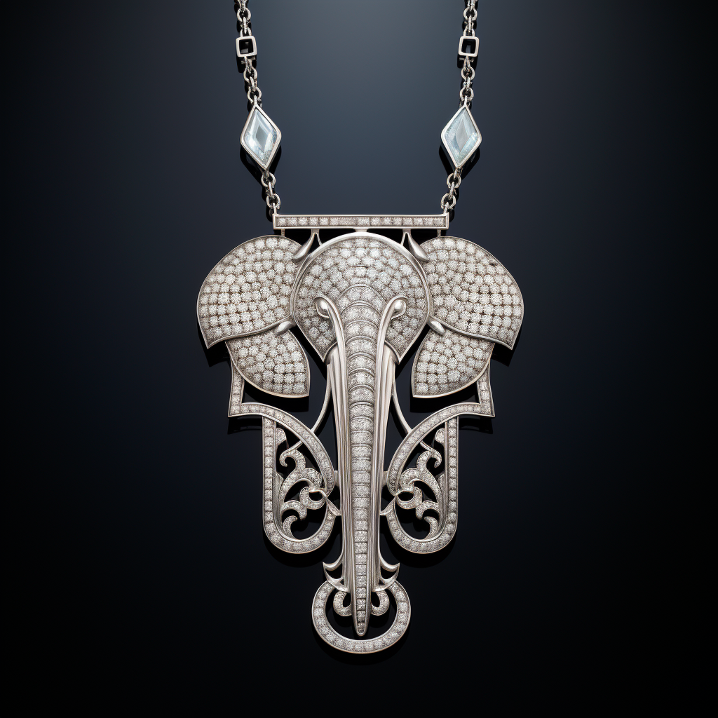 art deco moonstone and diamond elephant necklace
