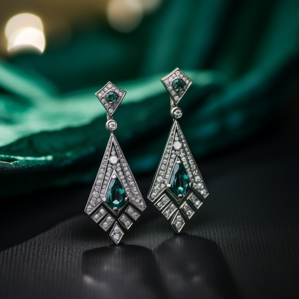 emerald and diamond art deco earrings