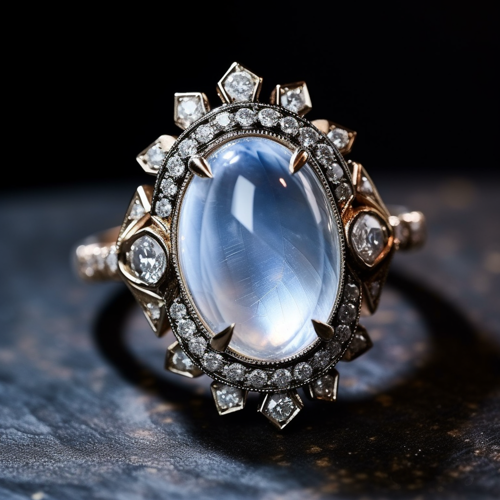 Rose Gold Oval Cut Moonstone Dainty Elegant Engagement Ring - MollyJewelryUS