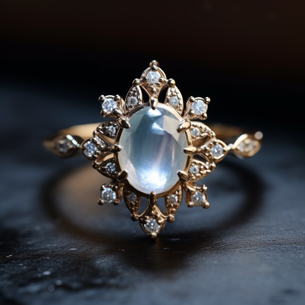 moonstone  diamond engagement ring 