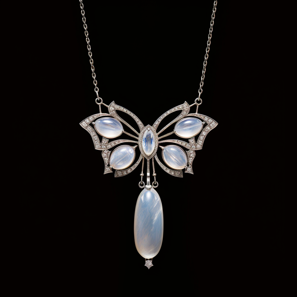 Art Deco moonstone butterfly necklace 