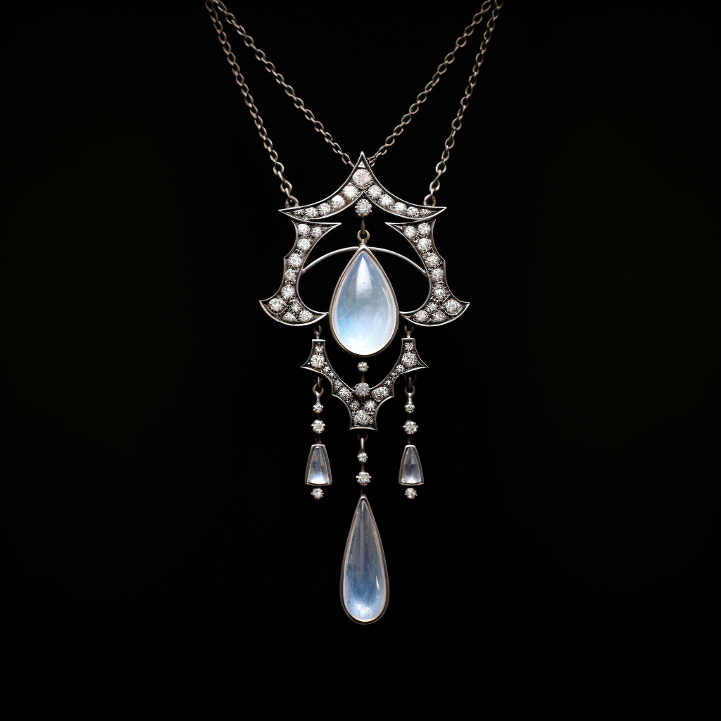 moonstone and diamond necklace, art deco