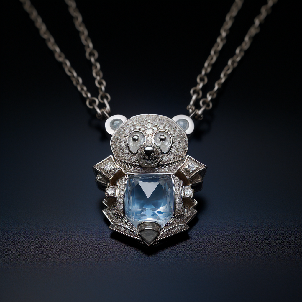 diamond teddy bear necklace with moonstone 