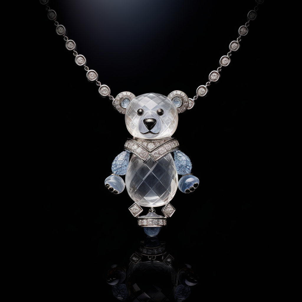 diamond and moonstone teddy bear necklace