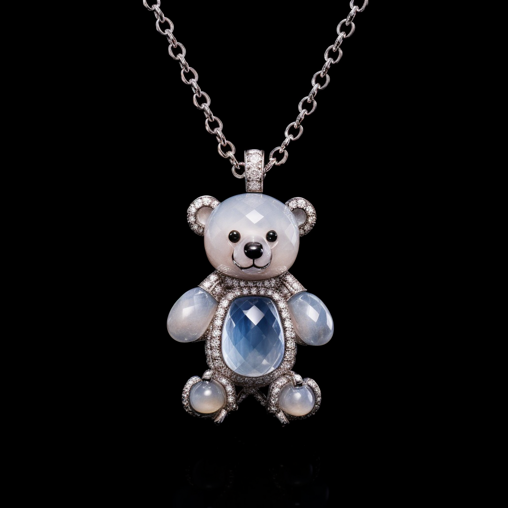 moonstone and diamond teddy bear necklace