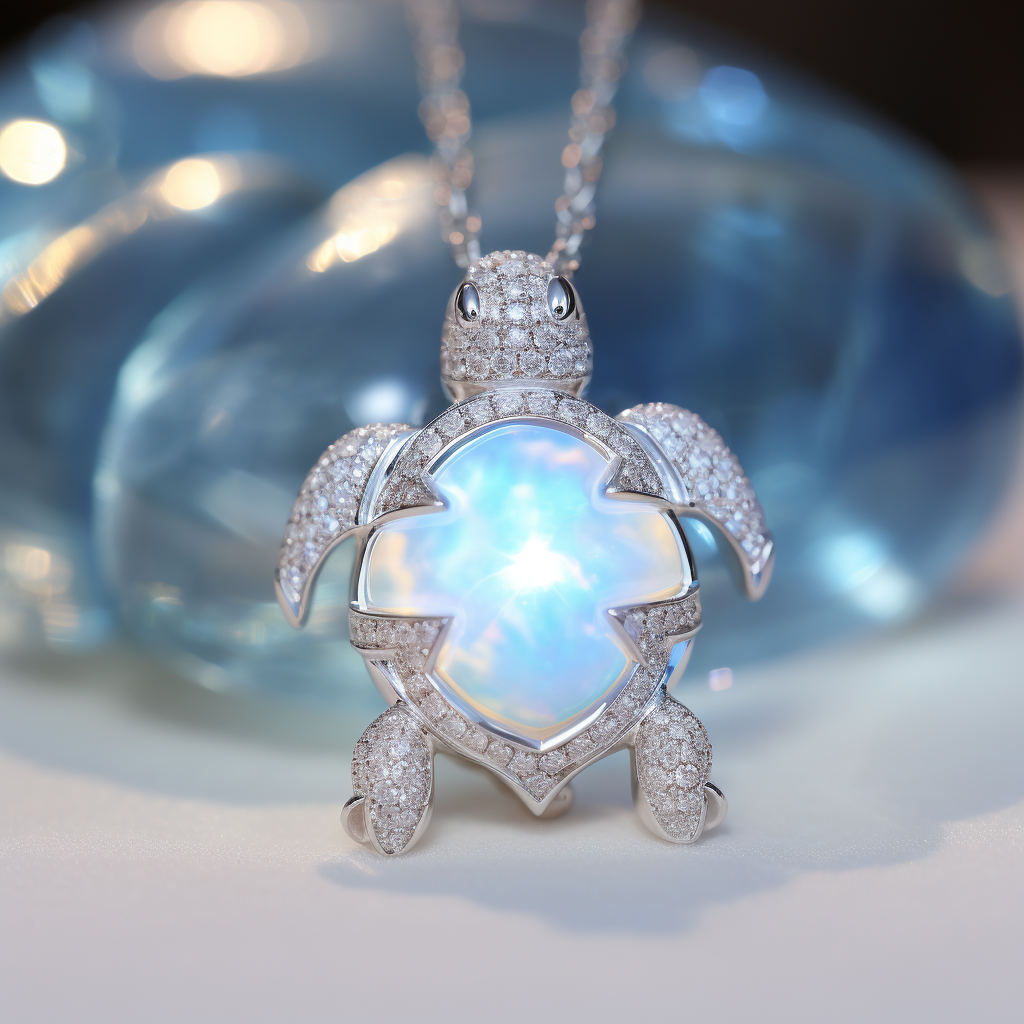 turtle necklace with moonstone and diamond
